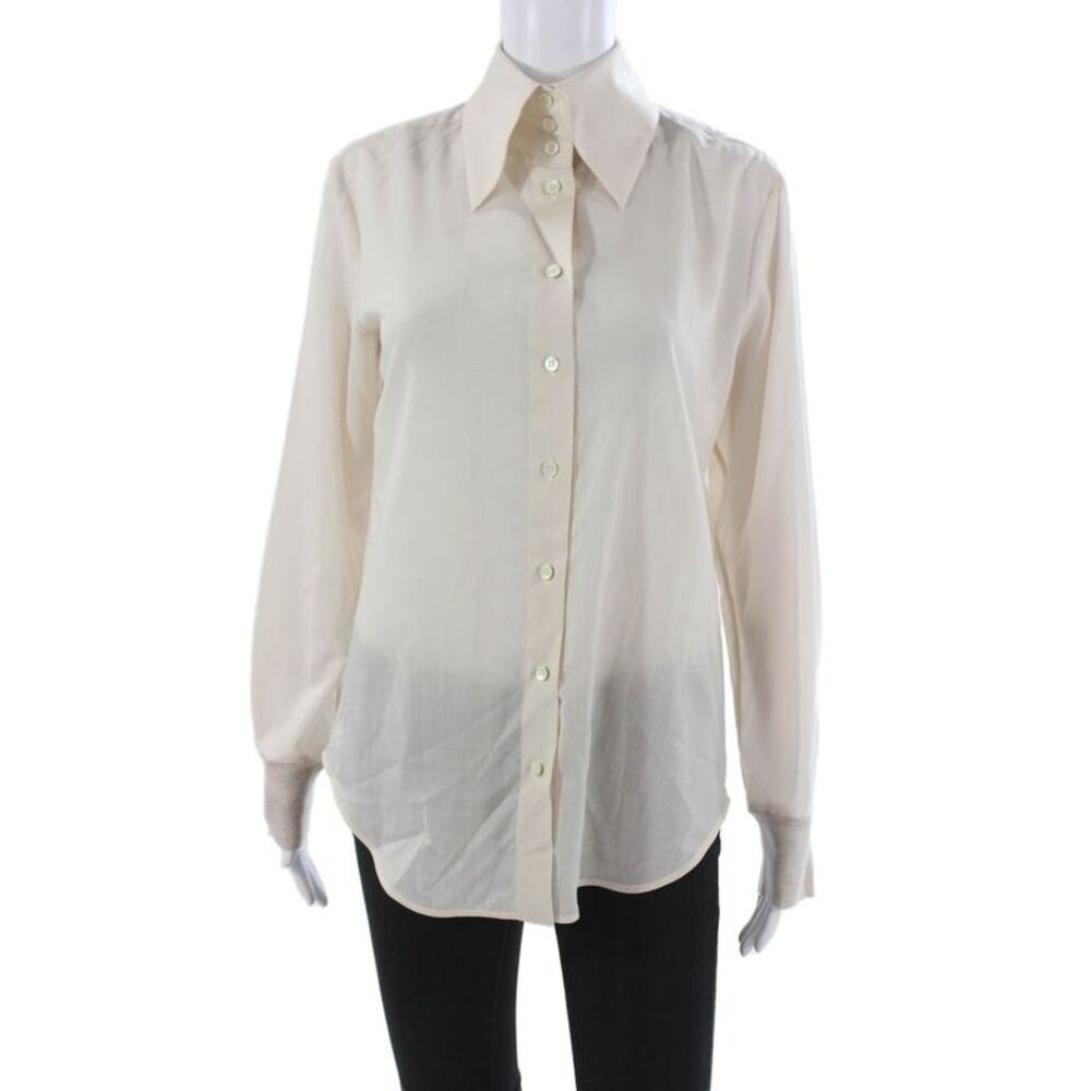 Lorena Antoniazzi Women Ivory Cotton Long Sleeve Button-Up Blouse Size 40